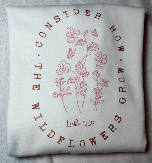 Consider how the wildflowers grow crewneck white sweater