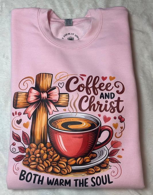 Coffee and Christ both warm the soul crew neck sweater