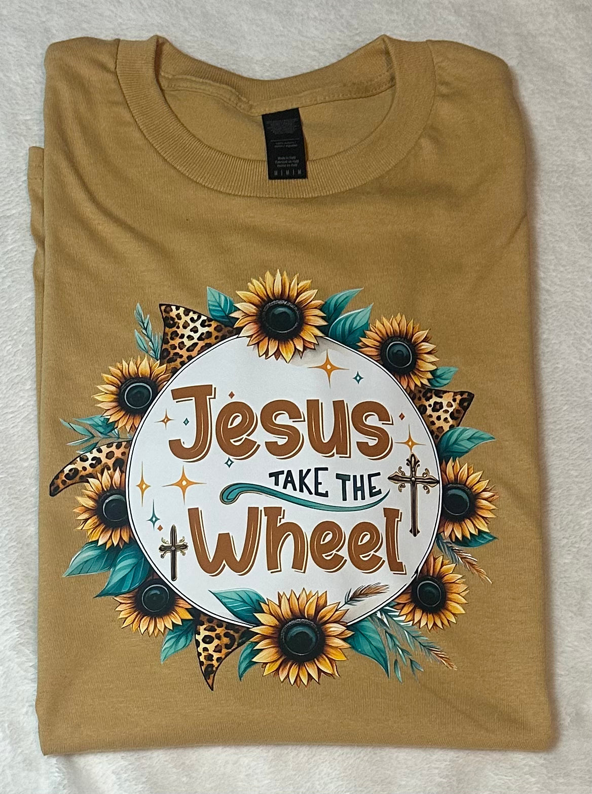 Jesus take the wheel old gold t shirt