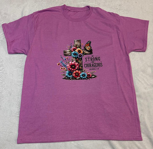 Be strong and courageous purple T-shirt