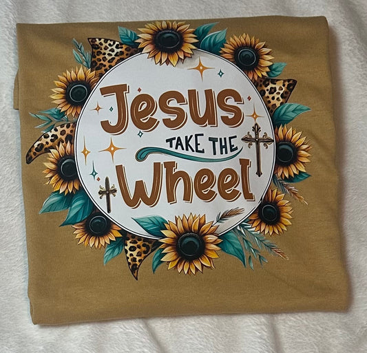 Jesus take the wheel old gold t shirt