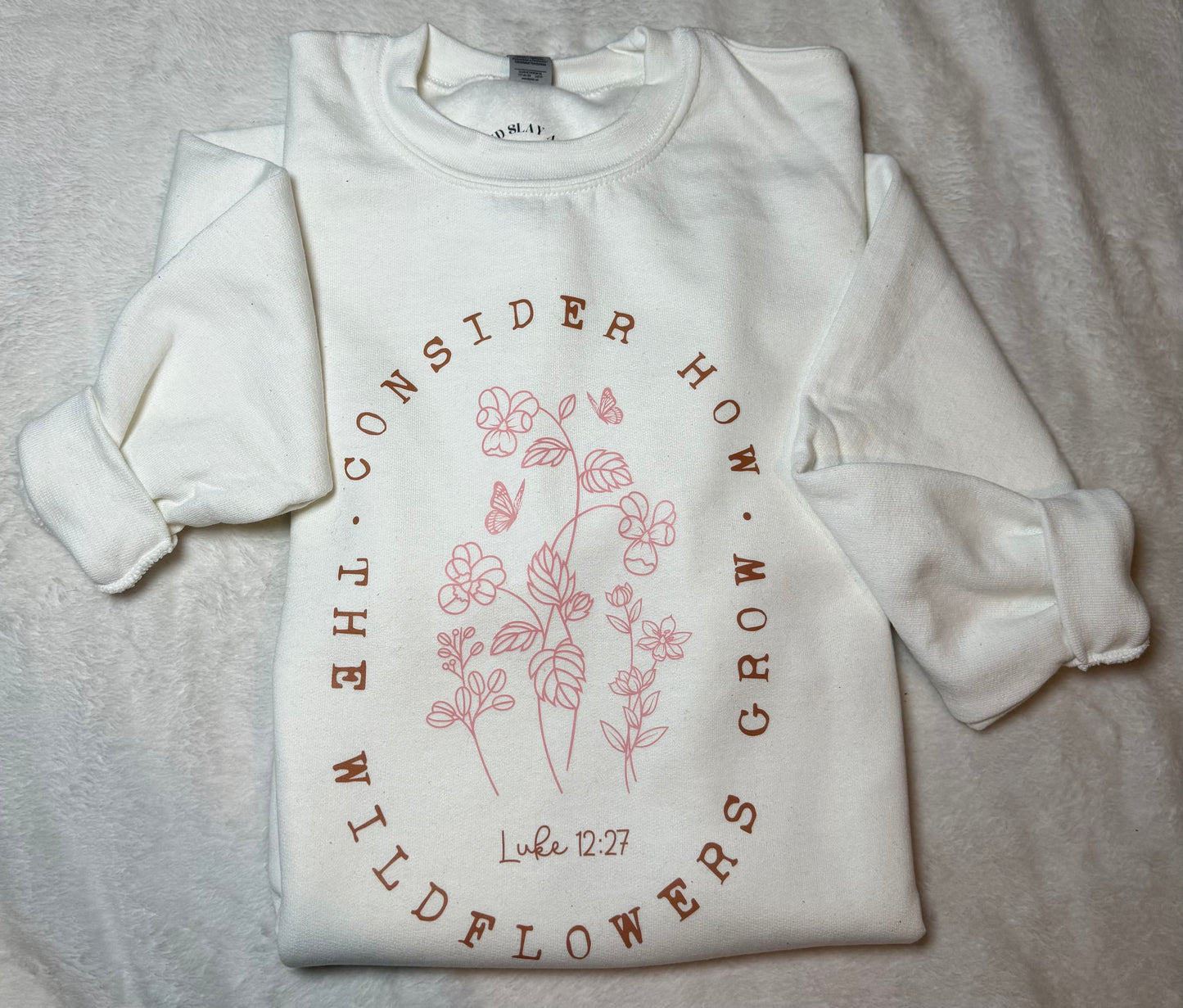 Consider how the wildflowers grow crewneck white sweater