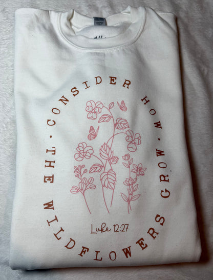 Consider how the wildflowers grow crewneck white sweater