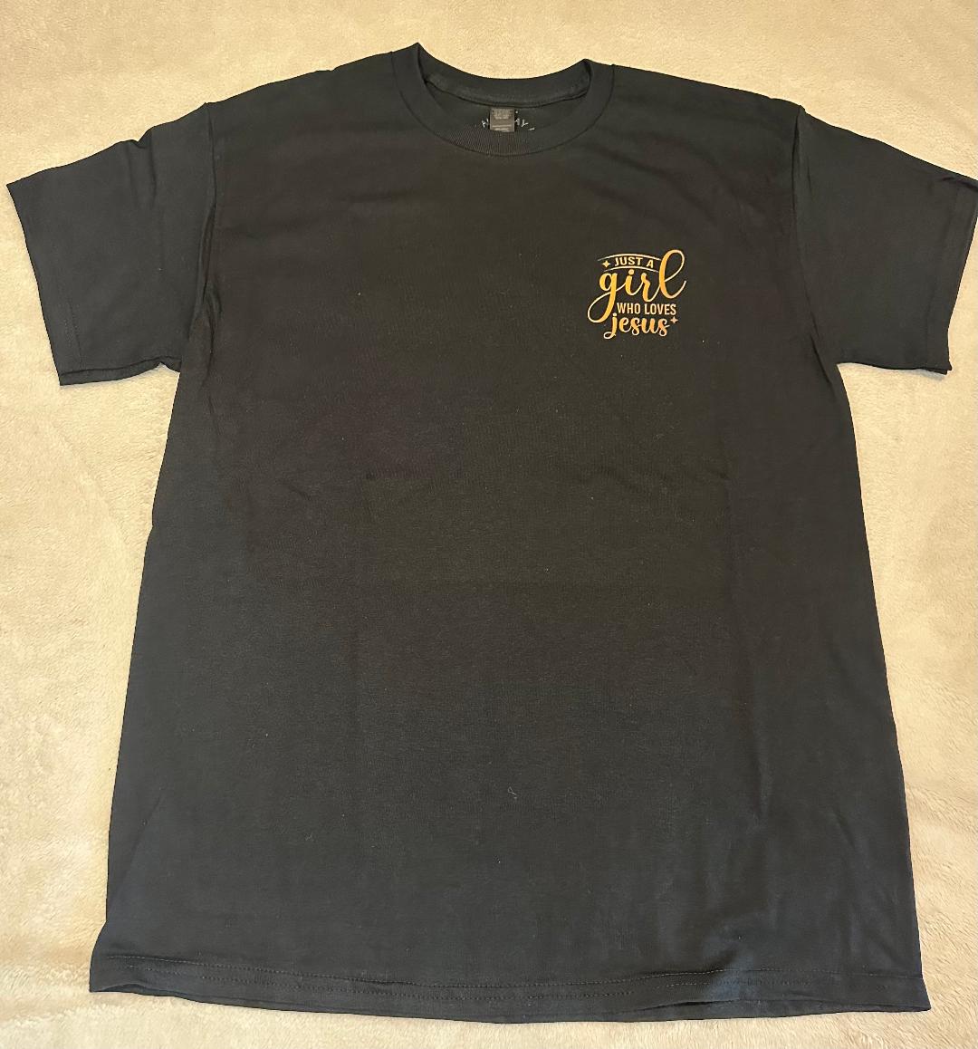 Just a girl who loves Jesus pocket black t-shirt