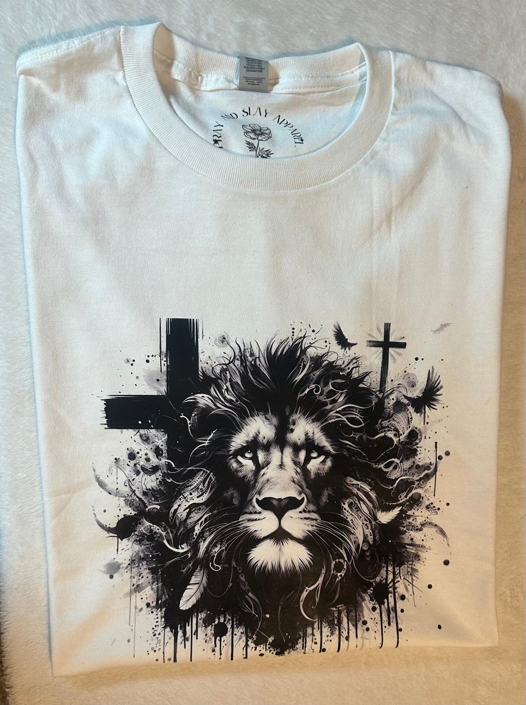 Lion black and white with crosses t shirt